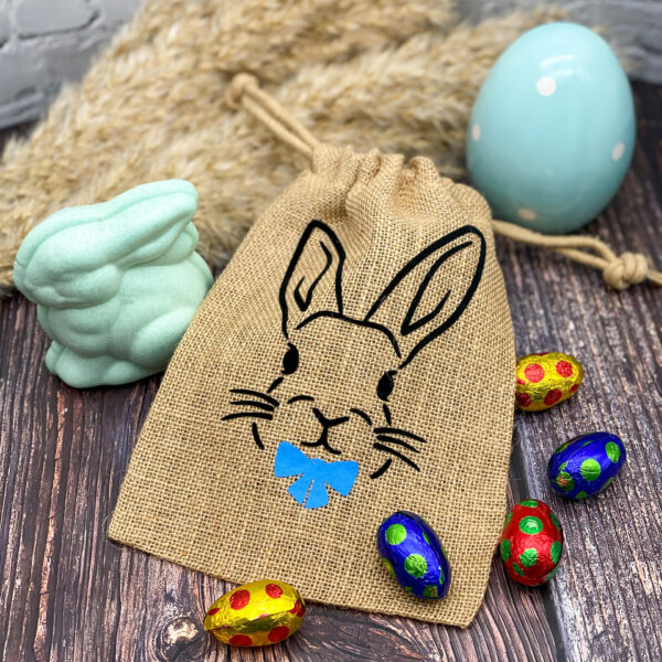 Jutebeutel mit Osterhase blau