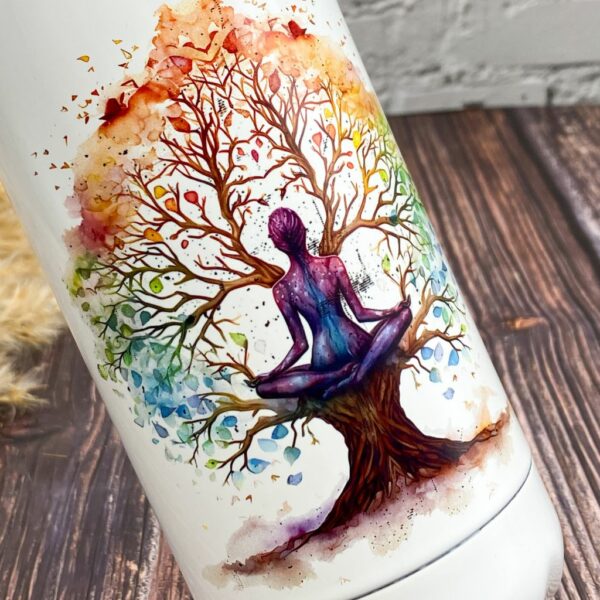 Thermosflasche mit Lebensbaum in aquarell Regenbogen