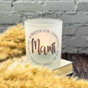 Teelichtglas Mami mit Mundartwörtern