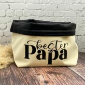 Baumwoll Organizer mit Spruch „Bester Papa“ in Beige und Schwarz – Geschenk für Männer, dekorativ und vielseitig einsetzbar