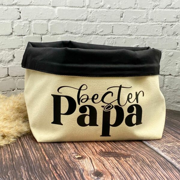Baumwoll Organizer mit Spruch „Bester Papa“ in Beige und Schwarz – Geschenk für Männer, dekorativ und vielseitig einsetzbar